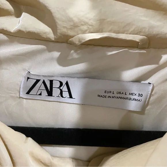 Zara Nylon Puffer Jacket Coat Cream Ivory Large - Picture 4 of 12